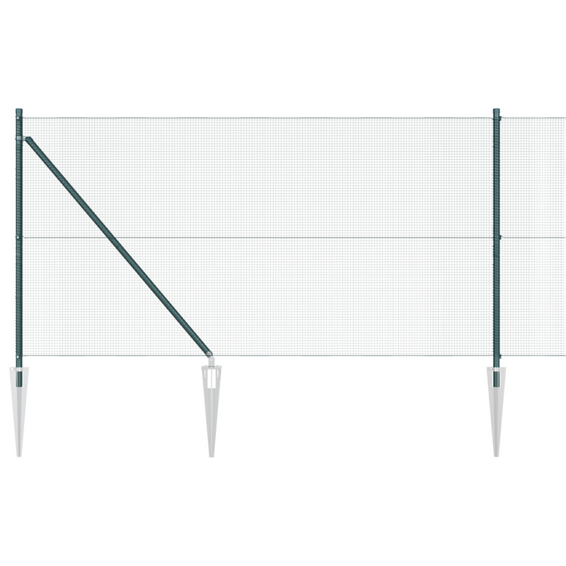 Vidaxl Welded Wire Fence With 7 Spike Posts Steel, Green, 100cm H x 5000cm W