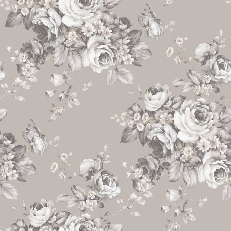 Garretson 10m x 52.8cm Satin Wallpaper Roll, Grey/Cream