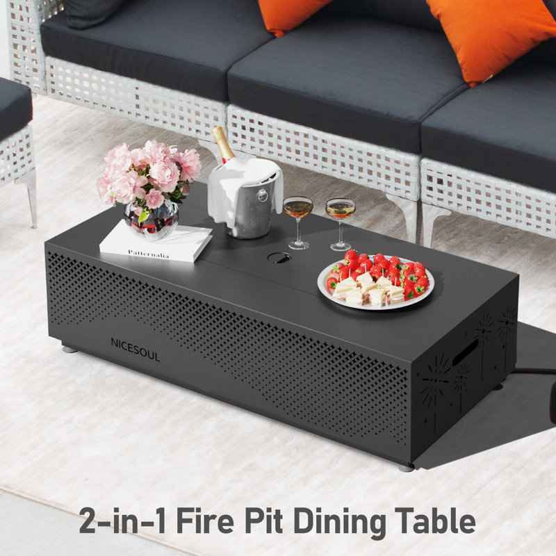 Outdoor Rectangular 50,000 BTU Propane/Natural Gas Fire Pit Table with LED Golden Light