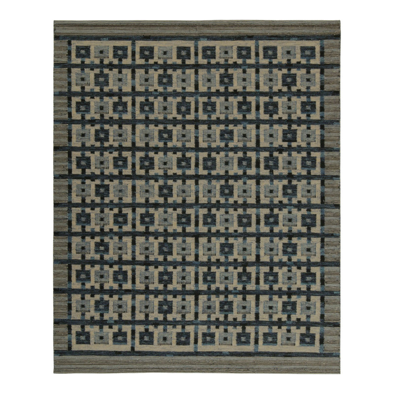Scandinavian Hand Knotted Wool Geometric Area Rug, Rectangle 12' x 18'
