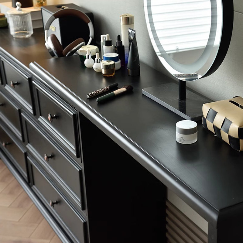 Coiffeuse de maquillage moderne avec miroir, tiroirs, Noir