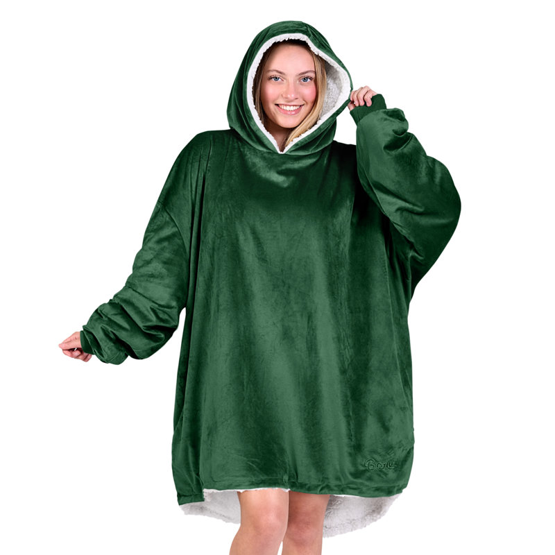 Couverture en sherpa à capuche portable, Vert forêt, Adulte