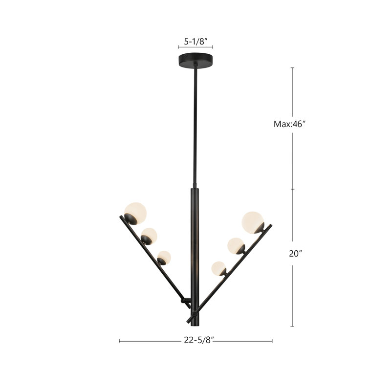 Cypress 2 Arm Opal Glass LED Pendant, Black
