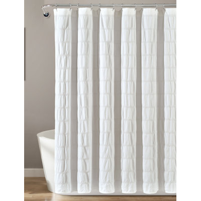 Waffle Stripe Woven Cotton Striped Shower Curtain