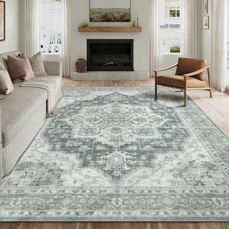 Tapis vintage lavable à la machine avec envers antidérapant, Rectangulaire 8 pi x 10 pi