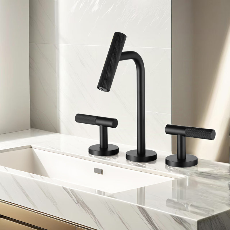 Robinet de salle de bain à deux poignées espacées à deux poignées, robinet de lavabo 3 pièces noir mat 3 pièces