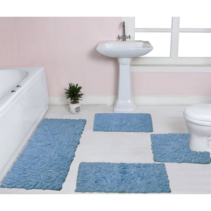 Ensemble de tapis pour salle de bain et tapis de contour antidérapants Freida, Bleu ciel