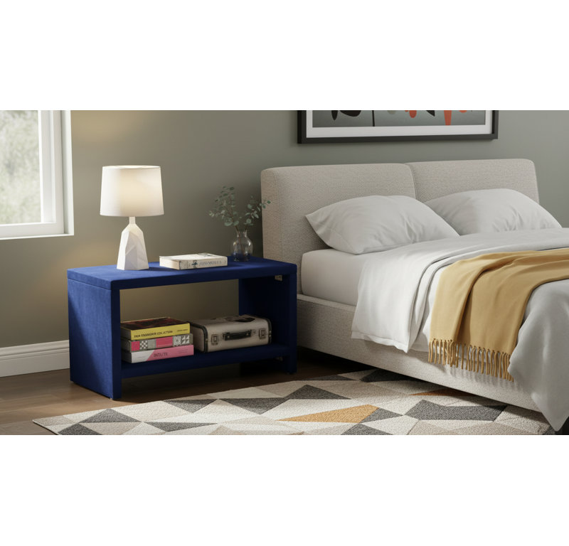 Table de chevet Stoffel, Velours bleu marine