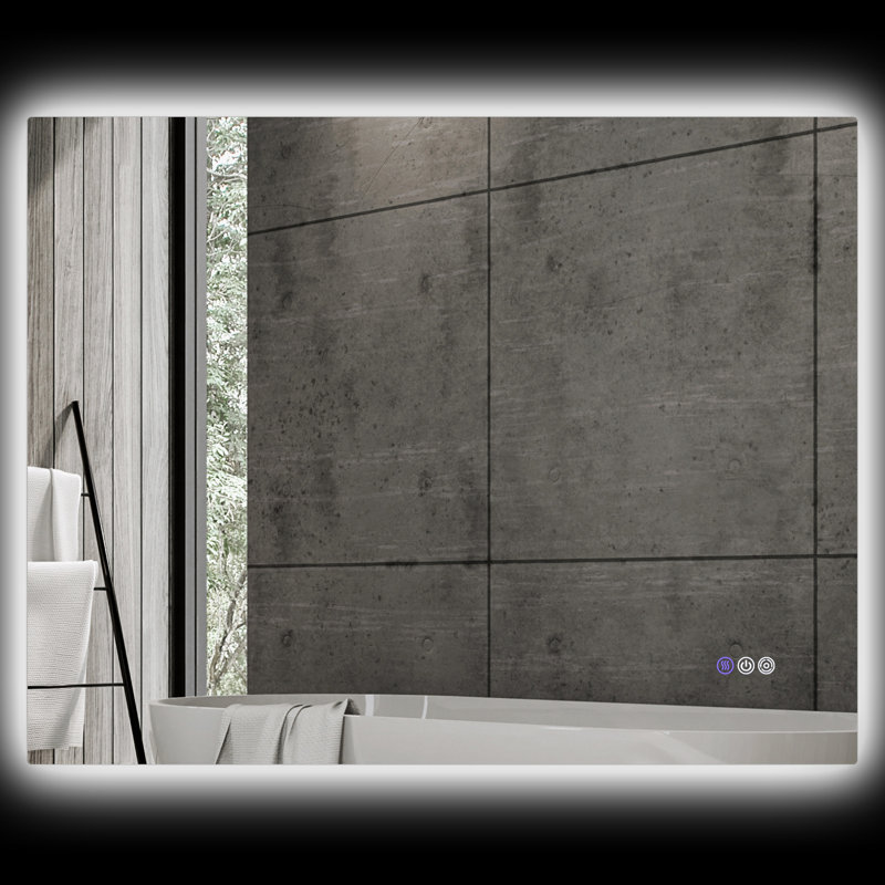 Miroir de salle de bain à DEL 32 po x 24 po, lumières avec brouillard, mémoire, luminosité à intensité variable, température de couleur réglable, fixation murale, horizontal / vertical, Cri90 +, film résistant, imperméable, cadre en alliage d'al