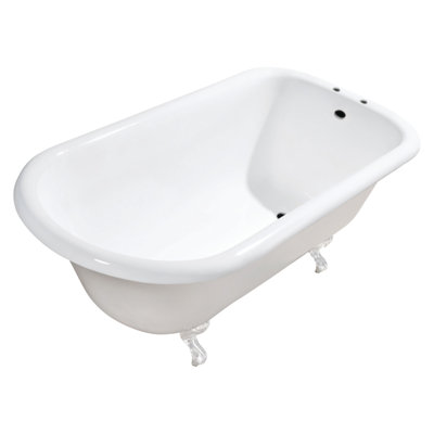 Kingston Brass Aqua Eden 54-Inch Cast Iron D-Shaped Roll Top Clawfoot Tub (7-Inch Faucet Drillings)