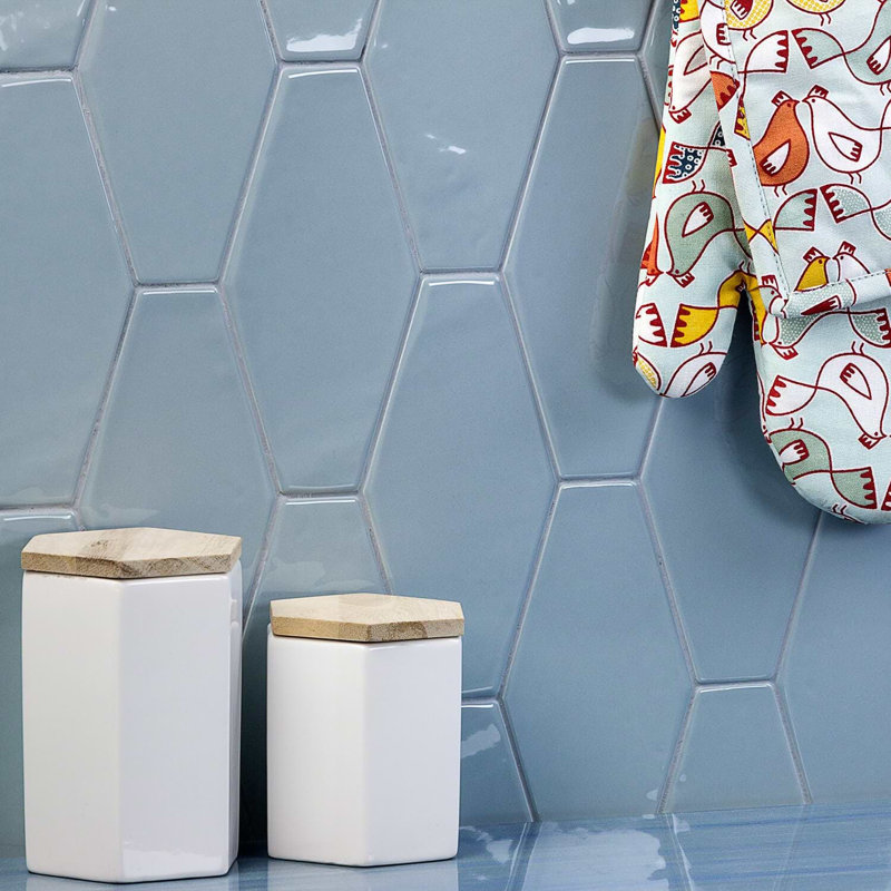 Manchester 4x8 Hexagon Glossy Ceramic Tile, Dew Blue