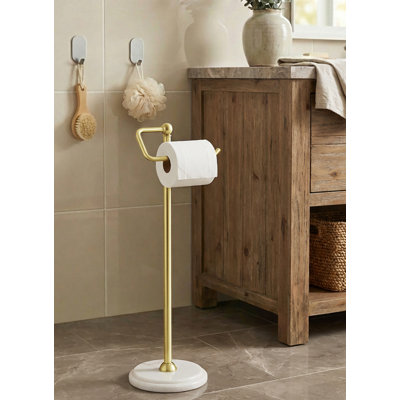 KES 26" H Anti-Wobble Toilet Paper Holder Stand with Weighted Base, 18/8 Stainless Steel Free Standing Toilet Paper Holder with Rust-Resistance Upgrade, Vintage Brushed Gold