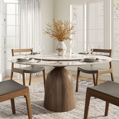 Stylish Round Dining Table With Lazy Susan - Stone Top And Solid Wood Base For Modern Dining by Brayden Studio