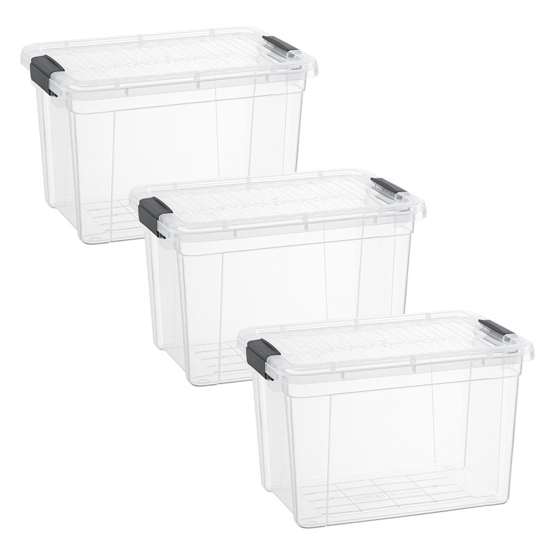 Superio 14,7 pte Bacs de rangement transparents avec couvercles, paquet de 3 - Boîtes de rangement en plastique pour la maison 