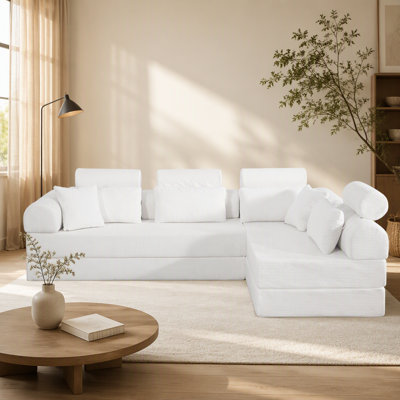 L Shape Modular Sectional Sofa, Compressed Sectional Sofa Modern Minimalist Style Corduroy Couch, Unfold into a Bed, Space-Efficient Design for Comfor