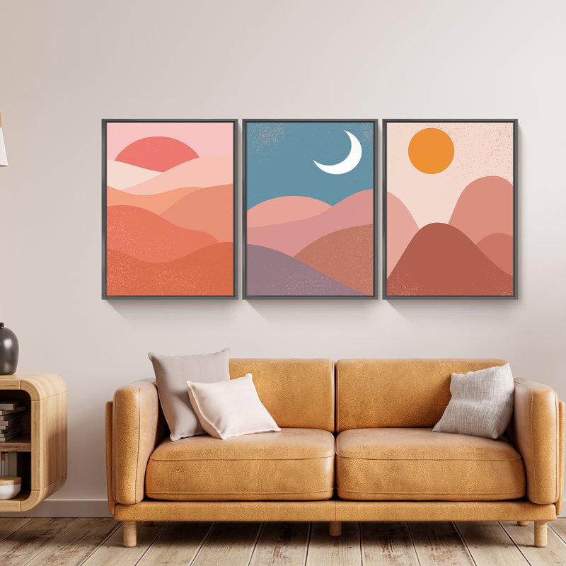 Ensemble de 3 reproductions d'art sur toile encadrées, H 16 po x l 36 po x P 1,5 po, Cadre noir