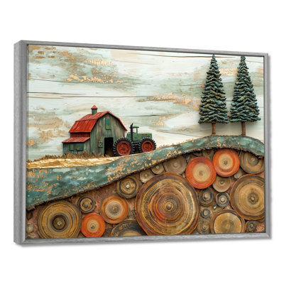 Donae Winter Barn with Tractor Landscape - ferme, art mural sur toile
