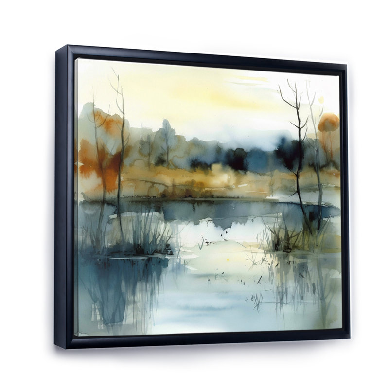 Illustration de paysage de lac d'été VI - impressions encadrées de lac, Cadre flottant noir, H 16 po x l 16 po x P 1 po