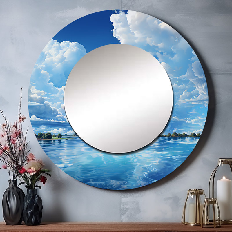 Clouds Skys Canvas X - Miroir mural unique en nuage, miroir rond blanc, impression d'art en métal, 29 po x 29 po
