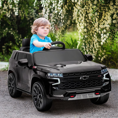 Aosom Chevrolet TAHOE Licensed Kids Ride On Car, 12V Battery Powered Kids Electric Car With Remote Control, Music, Lights, Horn, Suspension For 3-6 Years Old, Black
