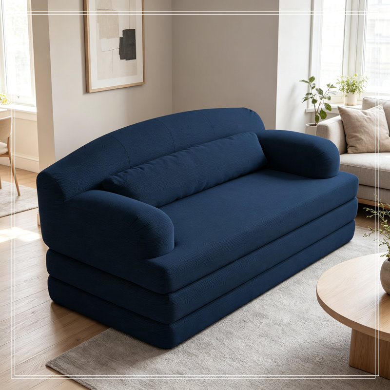 Canapé pliable à deux places en velours côtelé avec coussin moelleux, Bleu très foncé