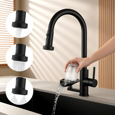 High-arc Pull-down Sprayer Kitchen Faucet With Built-in Glass Rinser