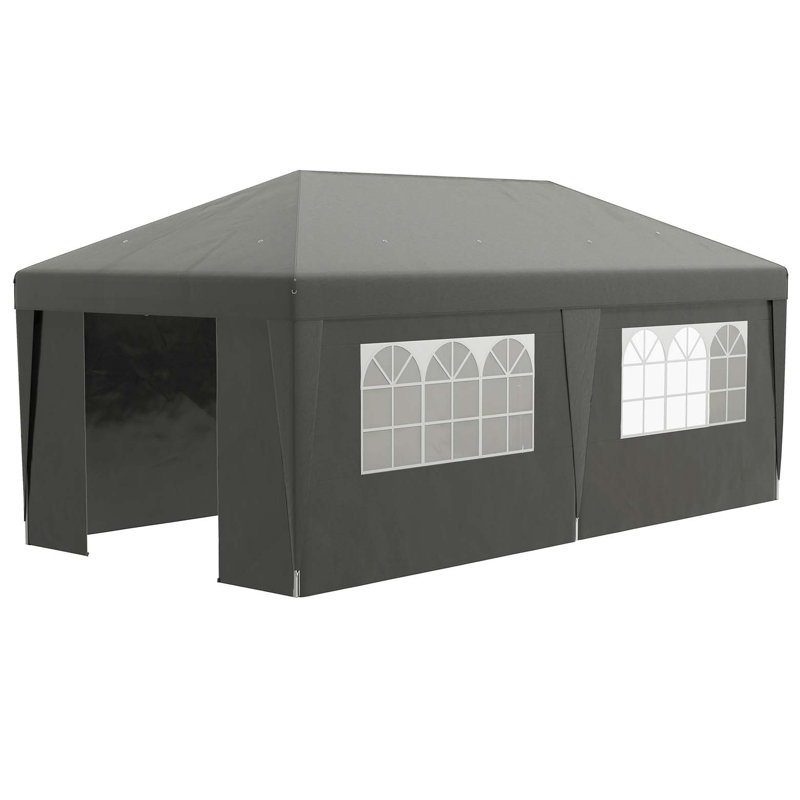 Outsunny 10' x 19.5' Pop Up Canopy Tent with Sidewalls, Height Adjustable Large Party Tent Event Shelter with Leg Weight Bags, Double Doors and Wheeled Carry Bag for Garden, Patio