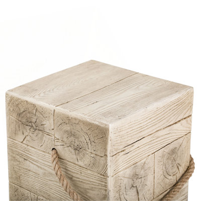 Outdoor Wood Grain Square MGO Side Table With Simulated Braided Cord – Indoor Retro End Table For Home & Patio Decor