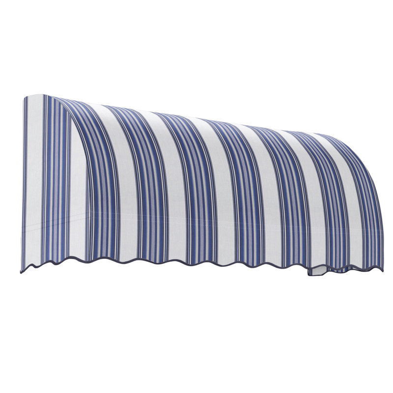 Awntech Savannah Acrylic Fabric Fixed Awning, Navy/Gray/White Multi, 44" H x 124.5" W x 36" D