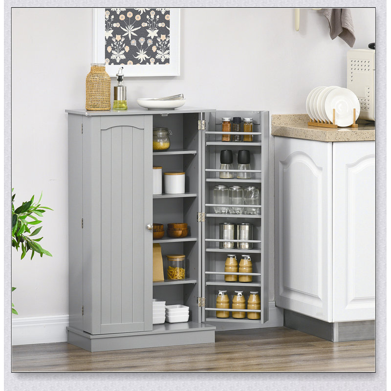Armoire de rangement pour garde-manger autoportante de 41 pouces avec 12 tablettes de porte, portes doubles, étagères à 5 niveaux et tablettes réglables, gris papier
