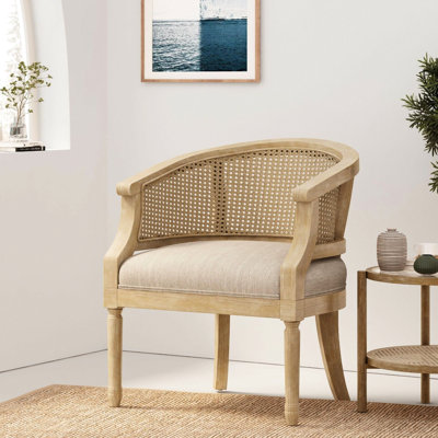 Fauteuil d'appoint beige naturel avec sangles courbées et canne pour plus de confort