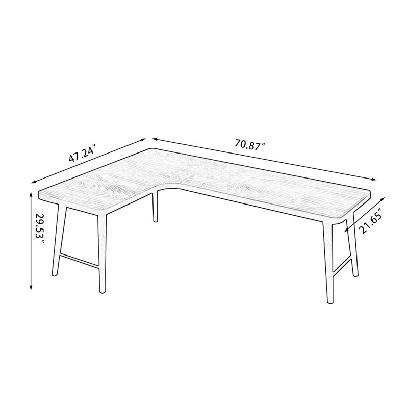 Black Rectangular Solid Wood desks, Left Hand Return, 29.53" H x 70.87" W x 47.24" D