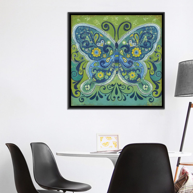 « papillon mosaïque », impression sur toile, H 18 po x l 18 po x P 1,5 po, Toile avec cadre noir, Pas de tapis