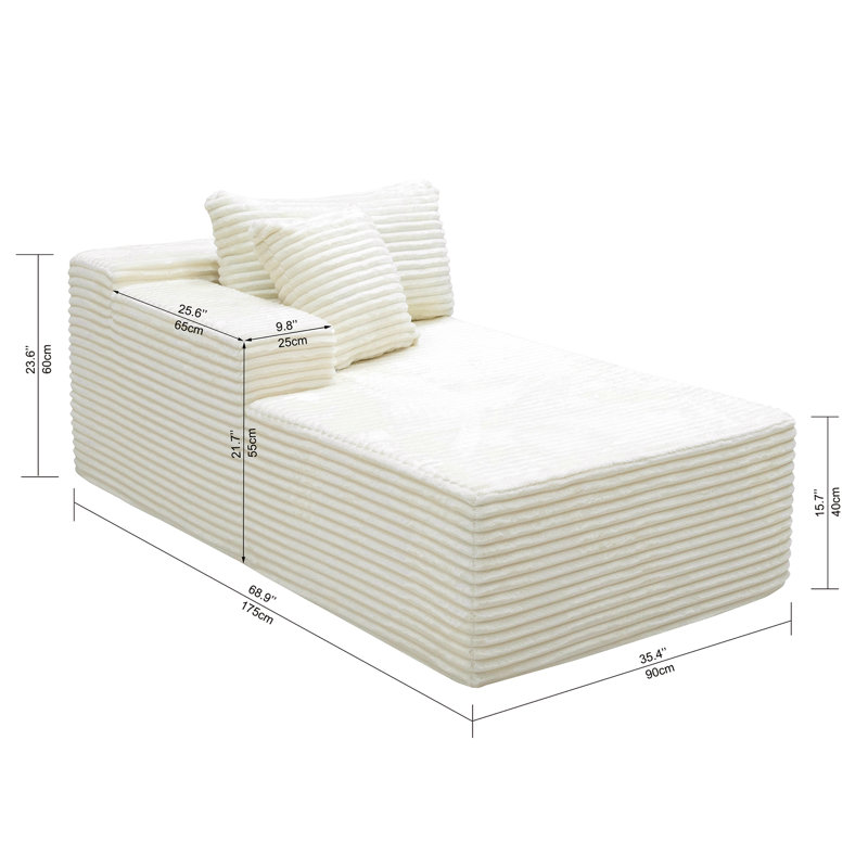 Canapé modulaire modulaire, Tissu blanc, Face à la gauche