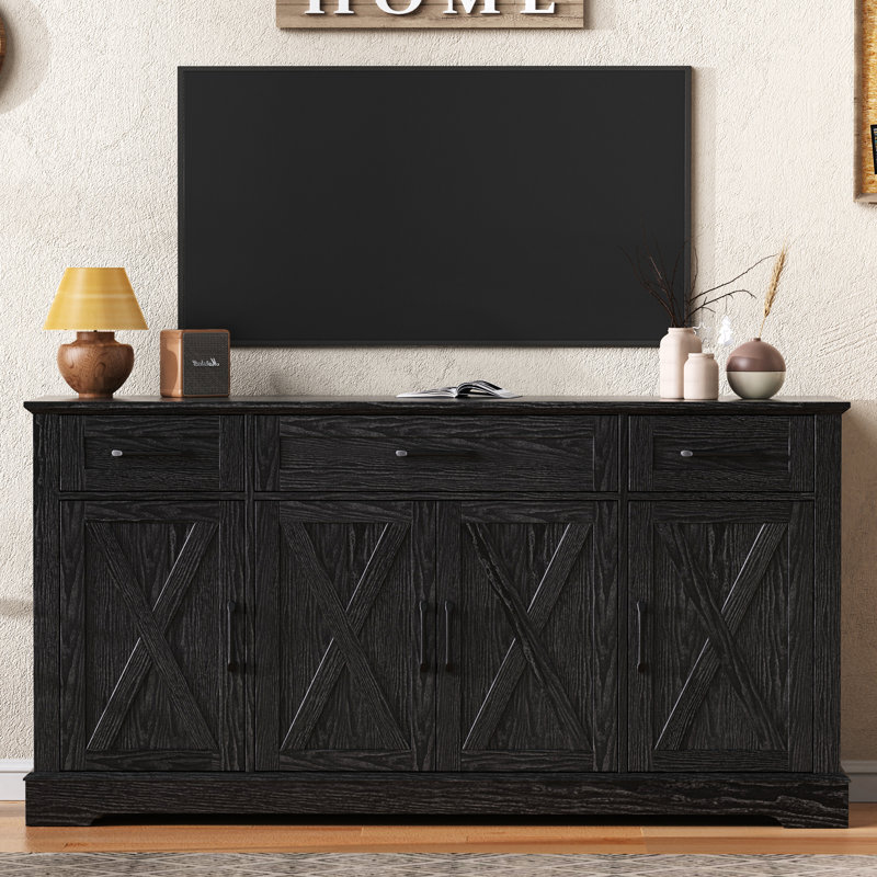 Buffet de cuisine Louie avec tablettes et tiroirs réglables, Noir