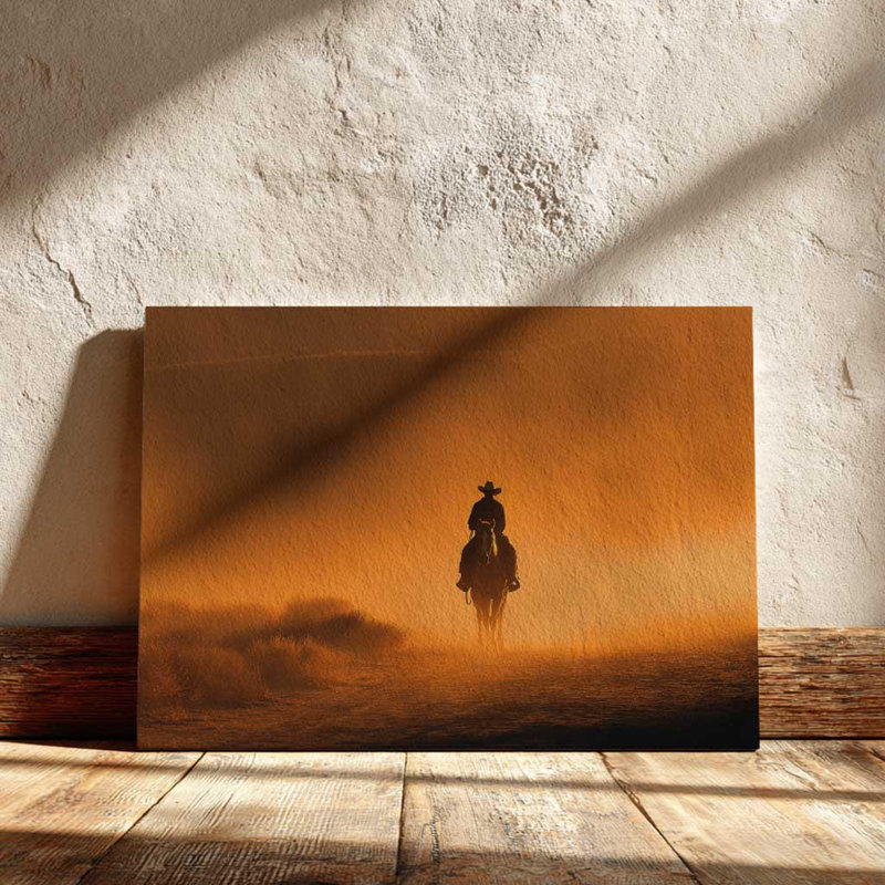 «Texas Sunset Cowboy», art sur toile - décor rustique occidental, H 54 po x l 72 po
