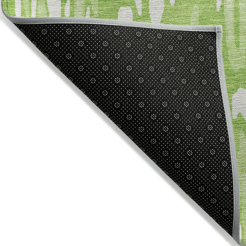 Lime Synthetic Flat Woven Rectangular Washable Rug 20" x 30"