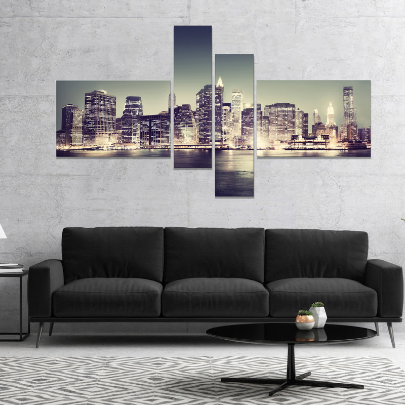 «Black and White NYC Night Panorama», reproduction de photo à multiples images sur toile