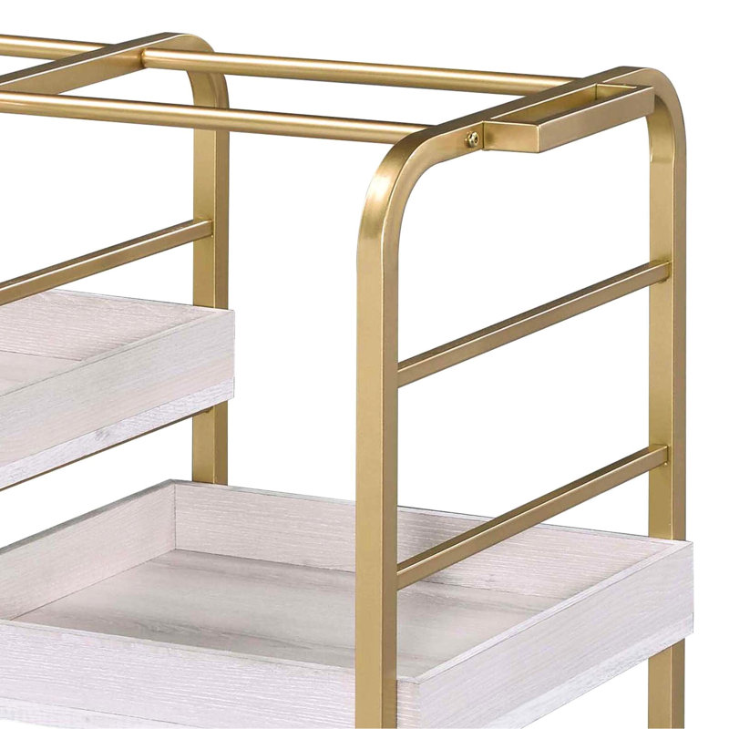 Chariot de cuisine spacieux en or et blanc avec 3 plateaux réglables - métal pour plateaux de croissance de salle à manger, cadre solide