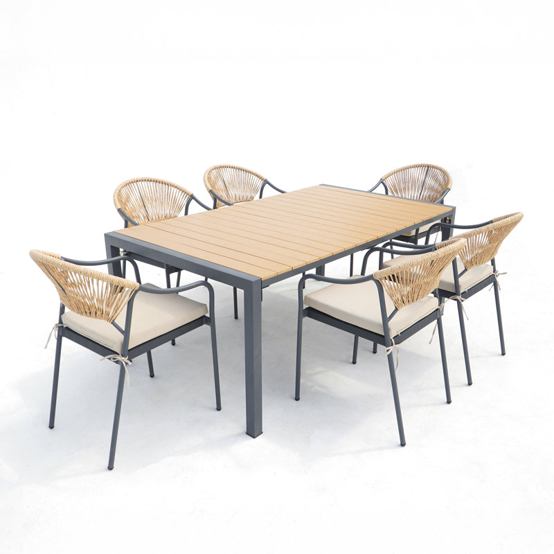 Deko Living 6 Place Seating Outdoor Patio Dining Chairs and Table Set, Yellow