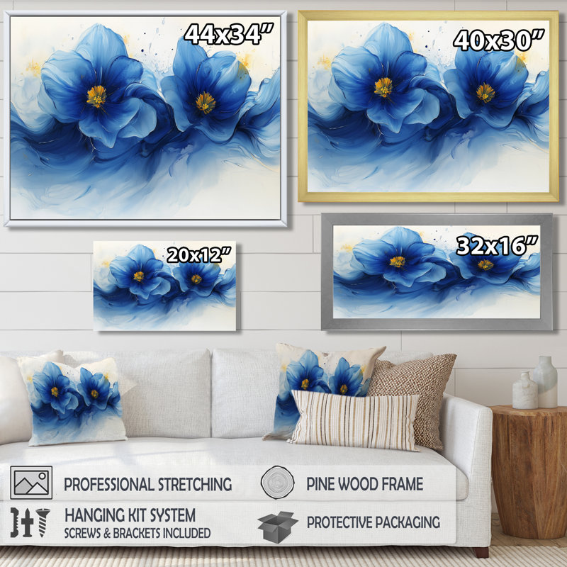 Blanc sur velours bleu jonquilles Bloom I - jonquilles grand art mural, Impression encadrée flottante, H 24 po x l 32 po