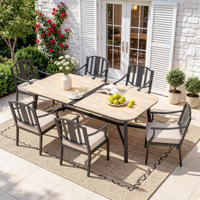 Barnesville Patio 6 Person Rectangular Dining Set With Aluminum Honeycomb Composite Ceramic Tabletop And Aluminum Dining Chairs
