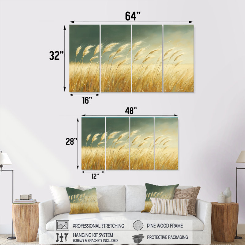 «Green Golden Wheat», ensemble d'art sur toile, H 32 po x l 64 po