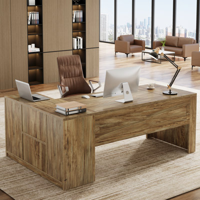 Jenkins 70.87" W L-Shaped Manufactured Wood Desk with Storage Cabinet