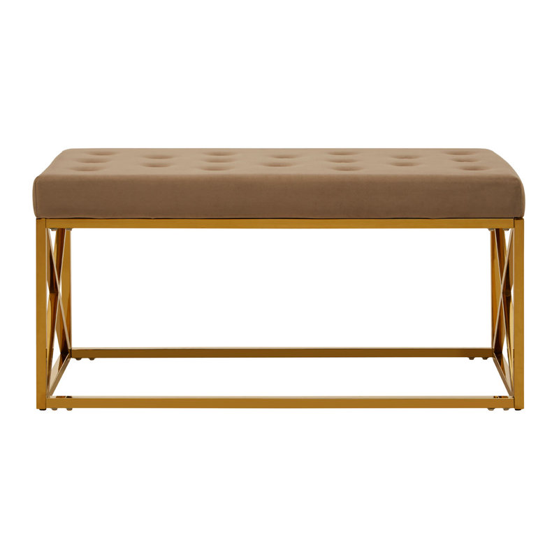 Anmol Velvet Upholstered Bench, Gold, Brown