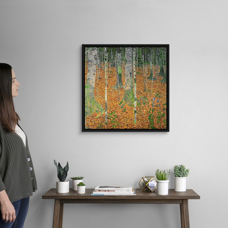 «The Birch Wood, 1903» par Gustav Klimt, reproduction sur toile, H 26 po x l 26 po x P 1,75 po, Cadre noir