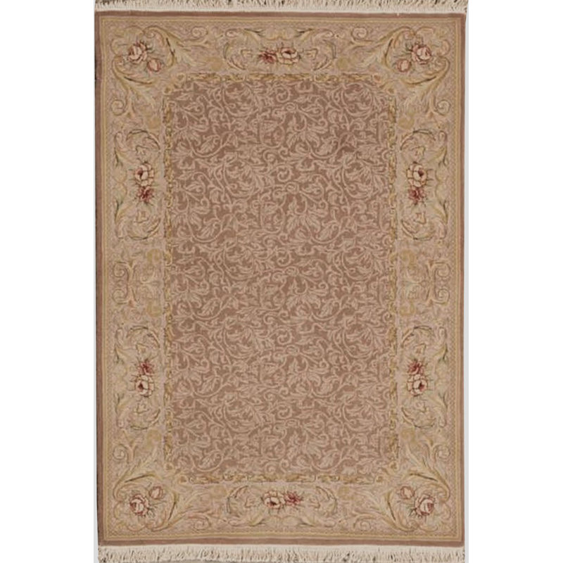 Tapis beige et doré de haute qualité noué à la main