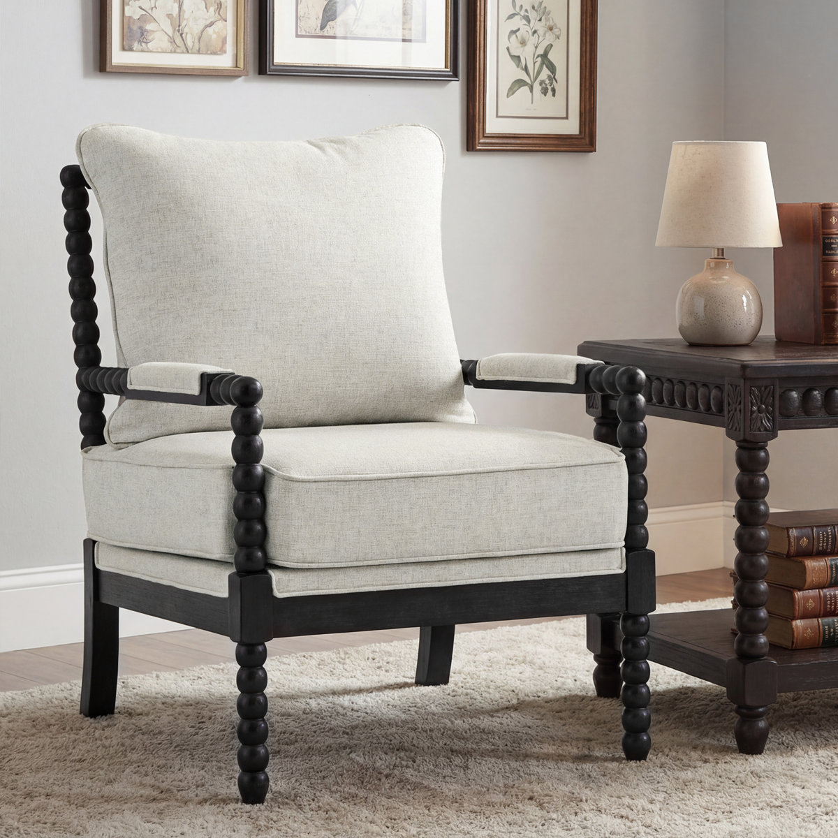 Lorentz Modern Farmhouse Accent Chair 25.5" Wide with Turned Wood and Solid Frame