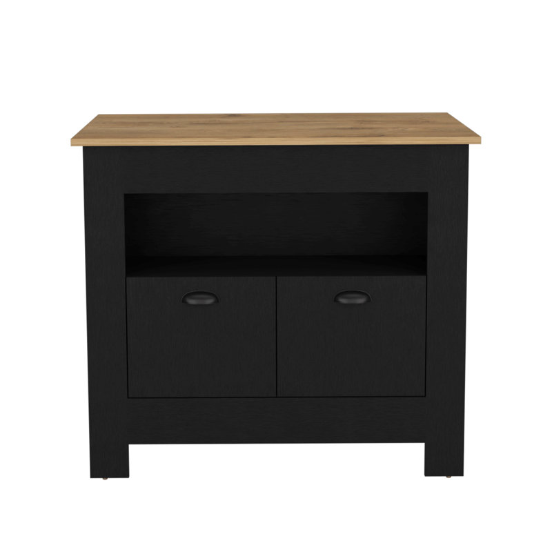 Kitchen Island Two Door Cabinet And Shelf, Black