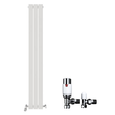 iBathUK Belgravia Vertical Single Slim Flat Panel Radiator Angled Valve